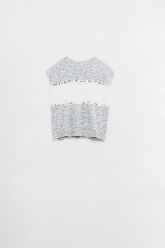 Sleeveless grey sweater with sequin detail