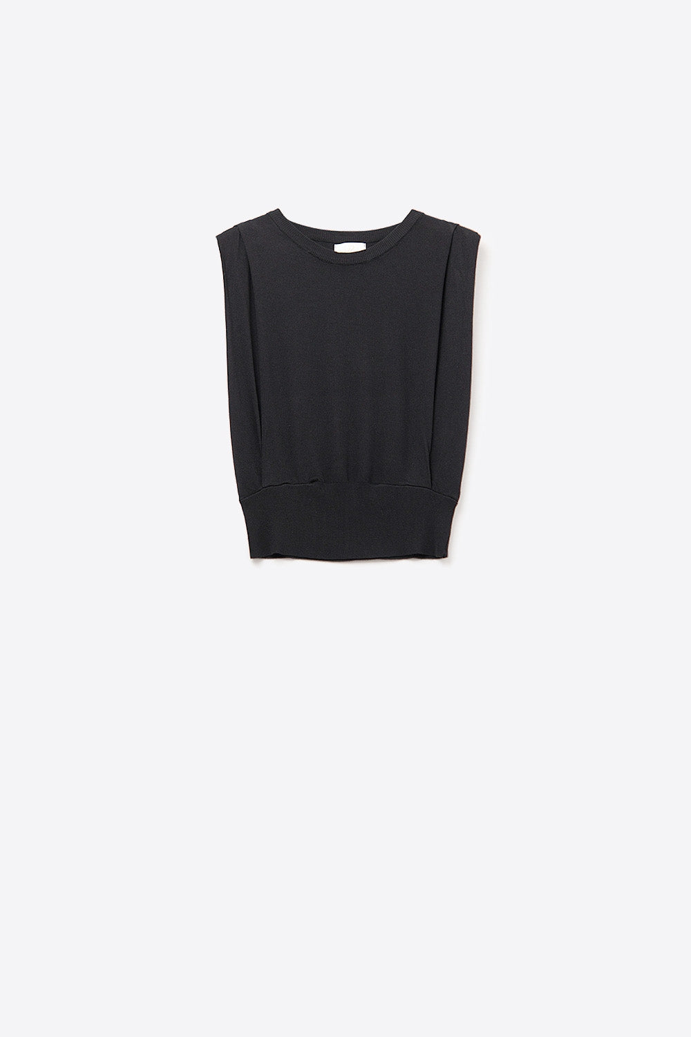 Q2 Sleeveless Knited Top With Shoulder Drape in Black