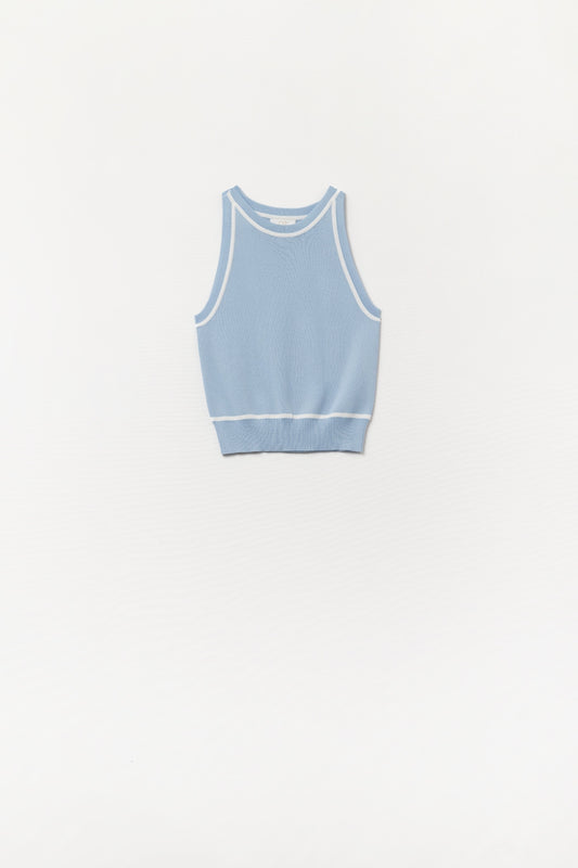 Q2 Sleeveless Sweater In Blue Featuring White Lines detail