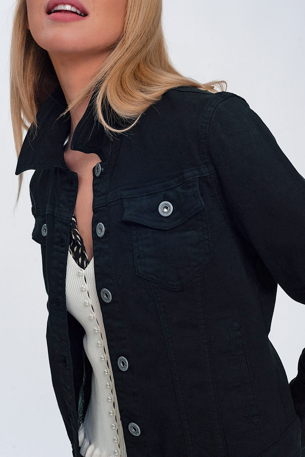 Casaco Trucker Jeans Slim Preto