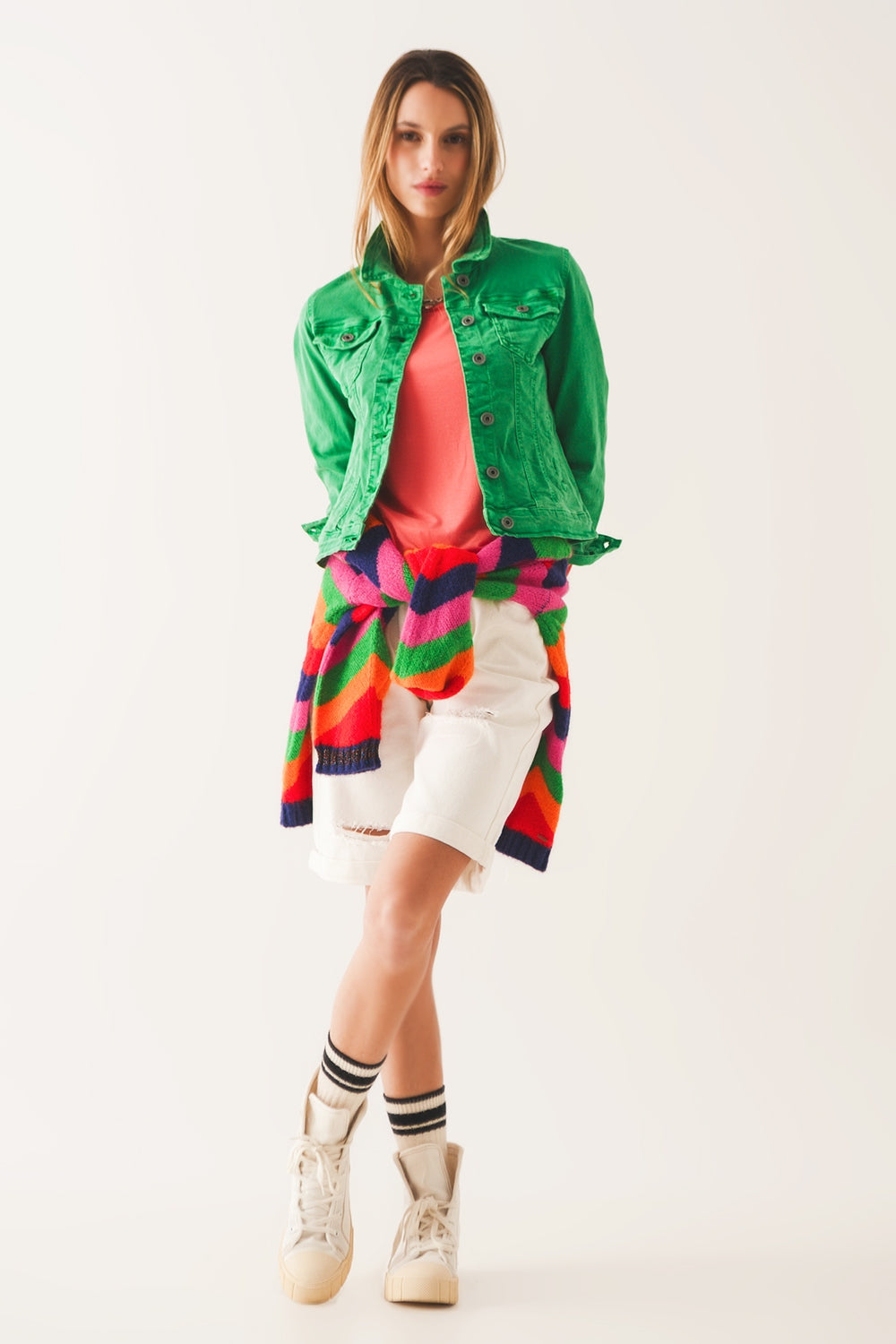 Slim denim truckerjack in felgroen