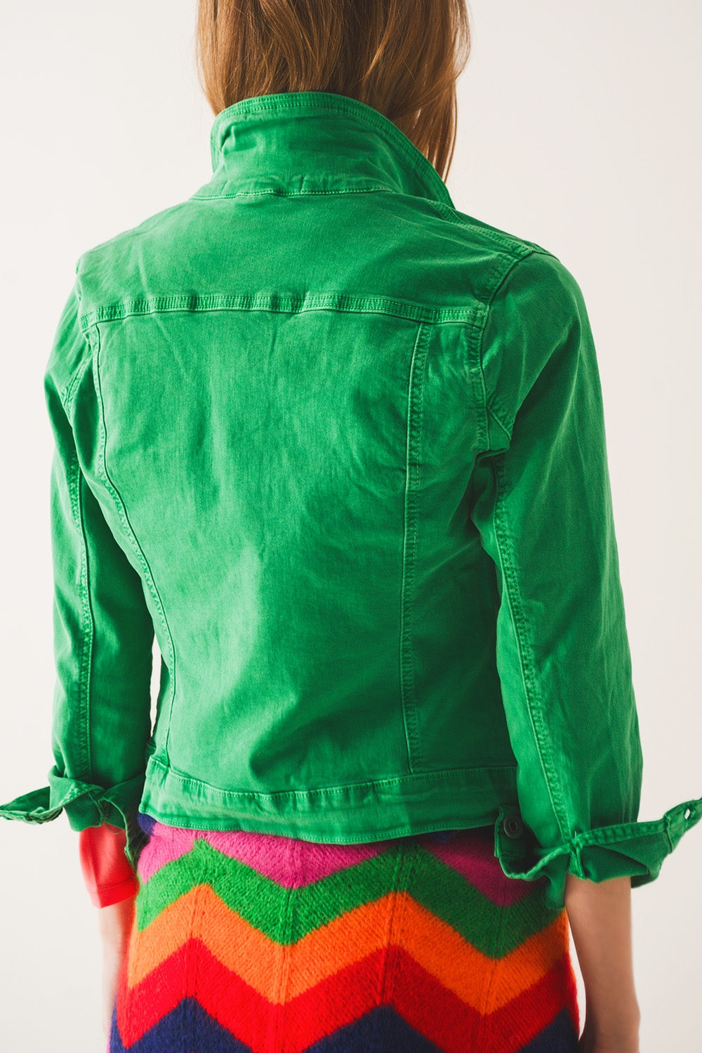 Slim denim truckerjack in felgroen