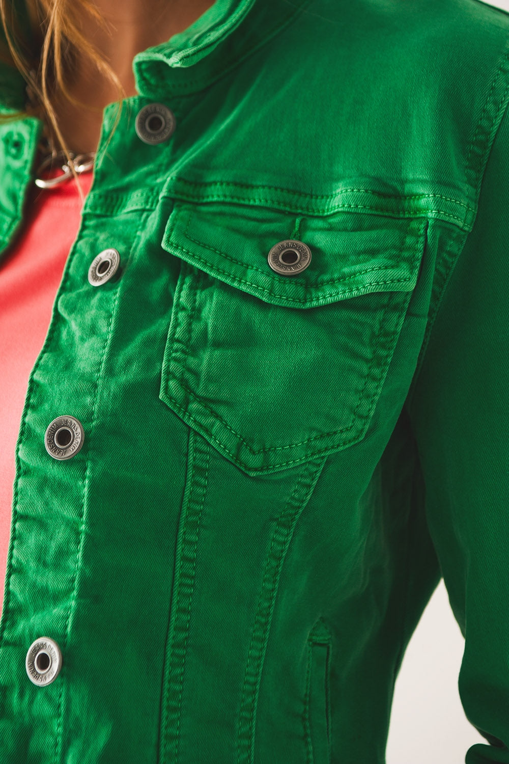 Slim denim truckerjack in felgroen