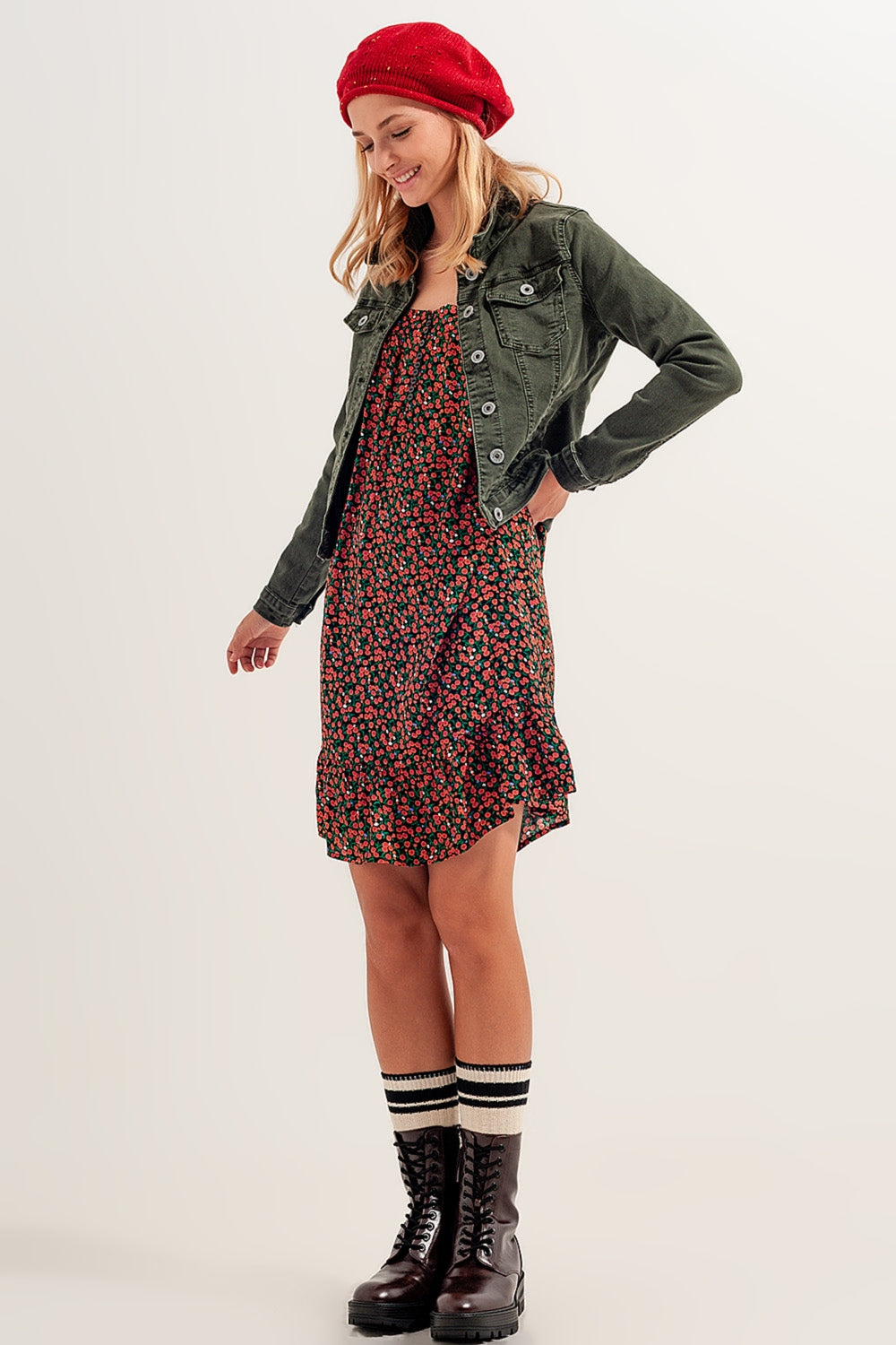 Slim denim truckerjack in groen