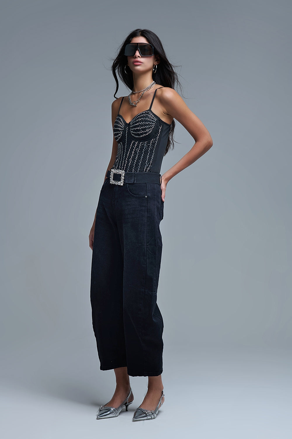 Slimming Beaded Party Body Suit in Black