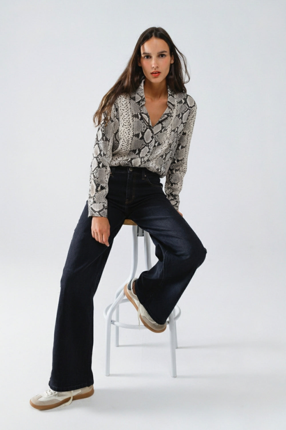 Snake Print Relaxed Shirt in Grey