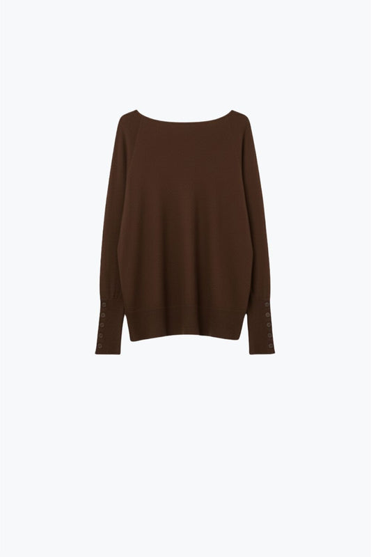 Q2 Soft knit Brown Sweater with sleeve button details