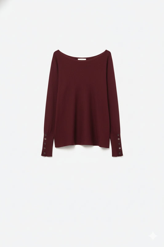 Q2 Soft knit Burgundy Sweater with sleeve button details