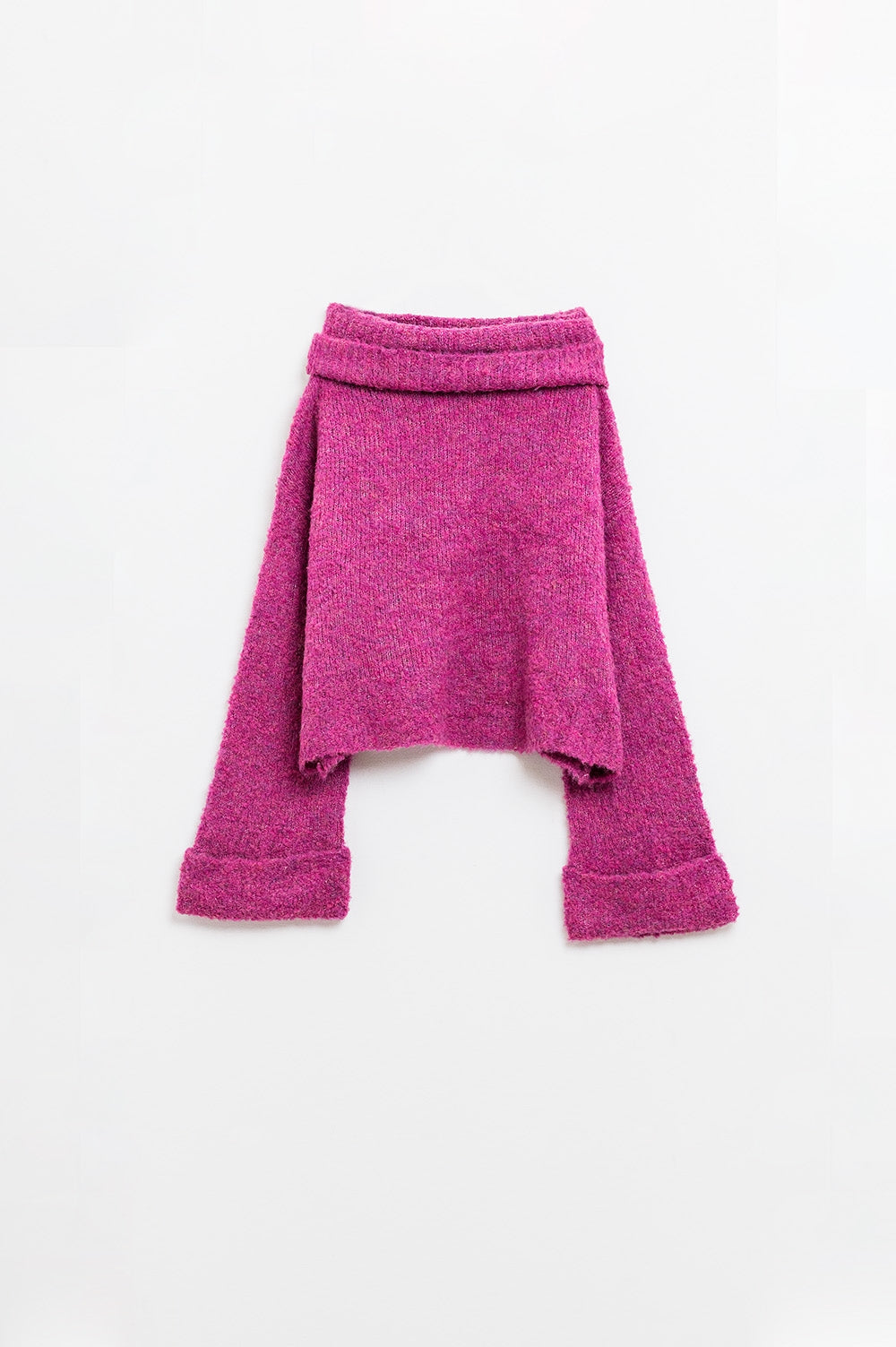soft knitted high neck sweater in fucshia color
