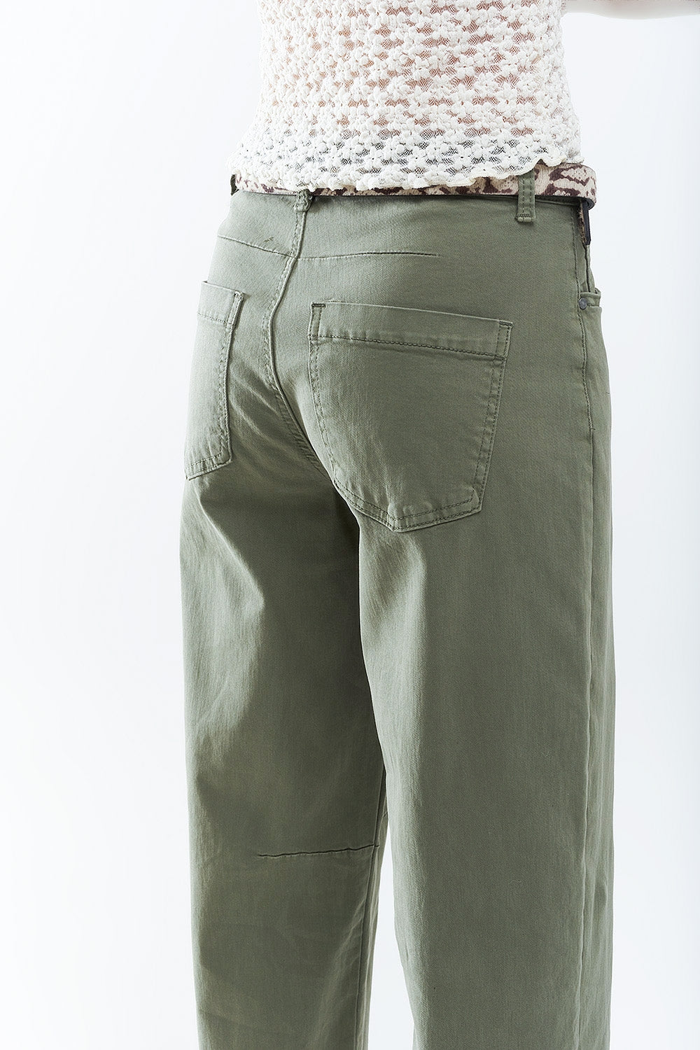Straight Ankle-Length Pants in khaki with Knee Seam Detail