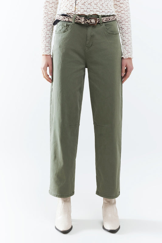 Q2 Straight Ankle-Length Pants in khaki with Knee Seam Detail