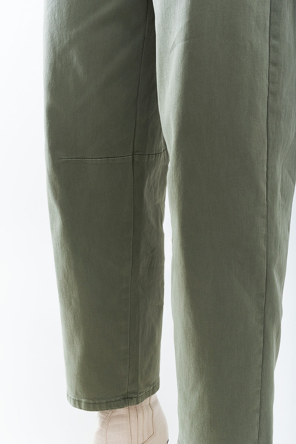 Straight Ankle-Length Pants in khaki with Knee Seam Detail
