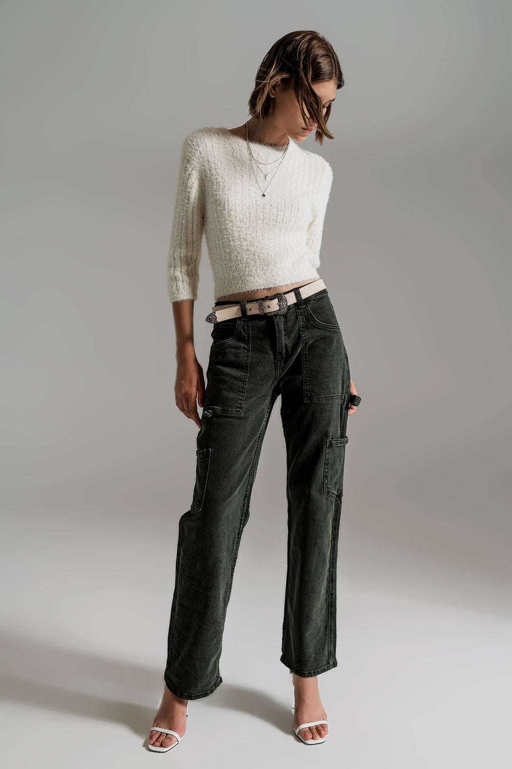 Straight Leg Cargo Pants in dark green