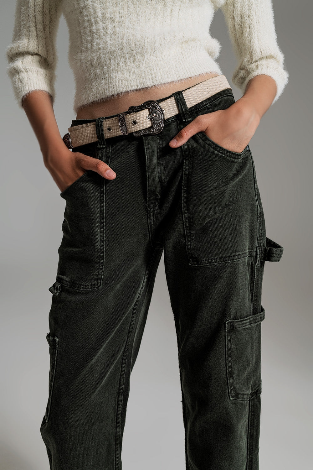 Straight Leg Cargo Pants in dark green