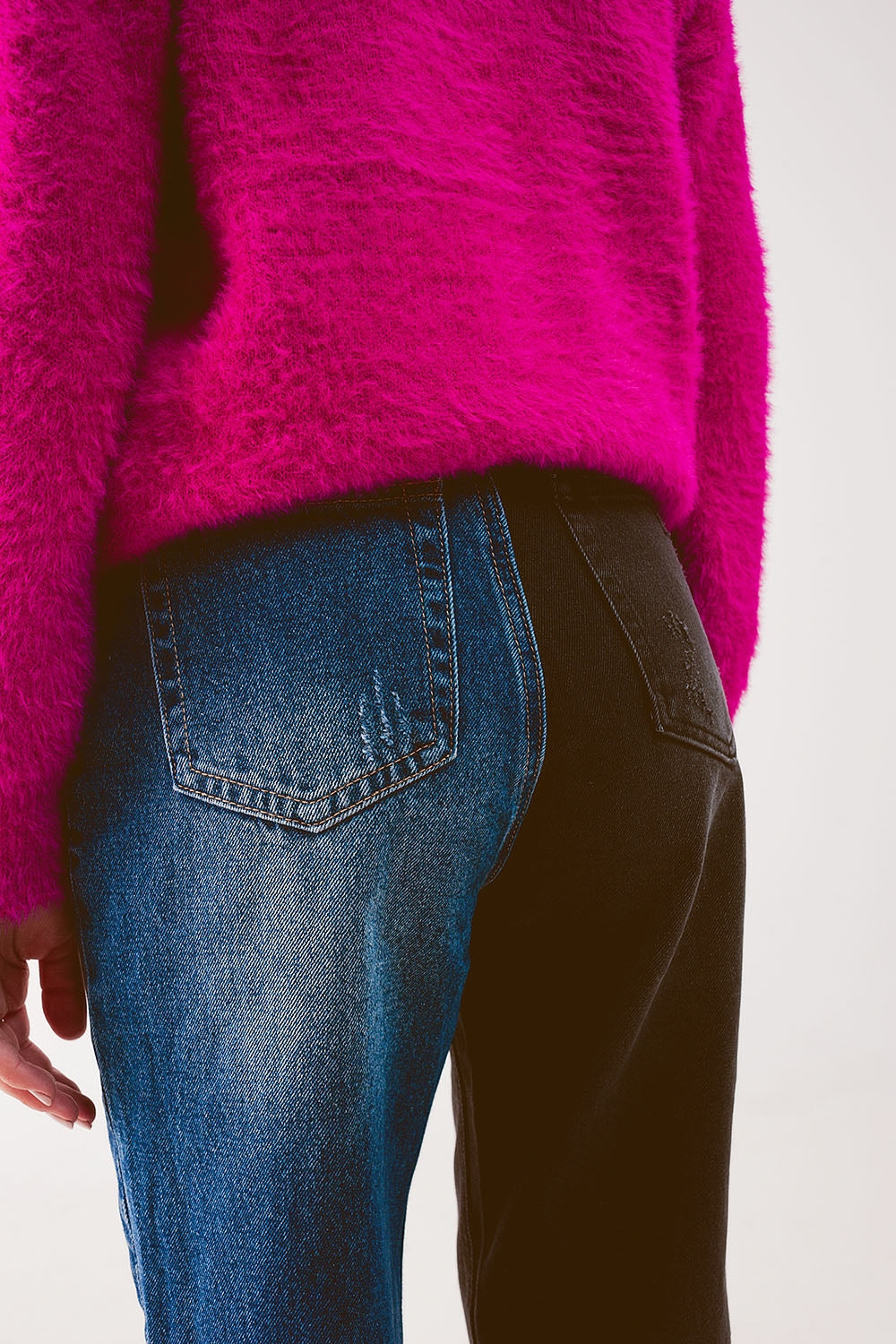 Straight leg color block jeans