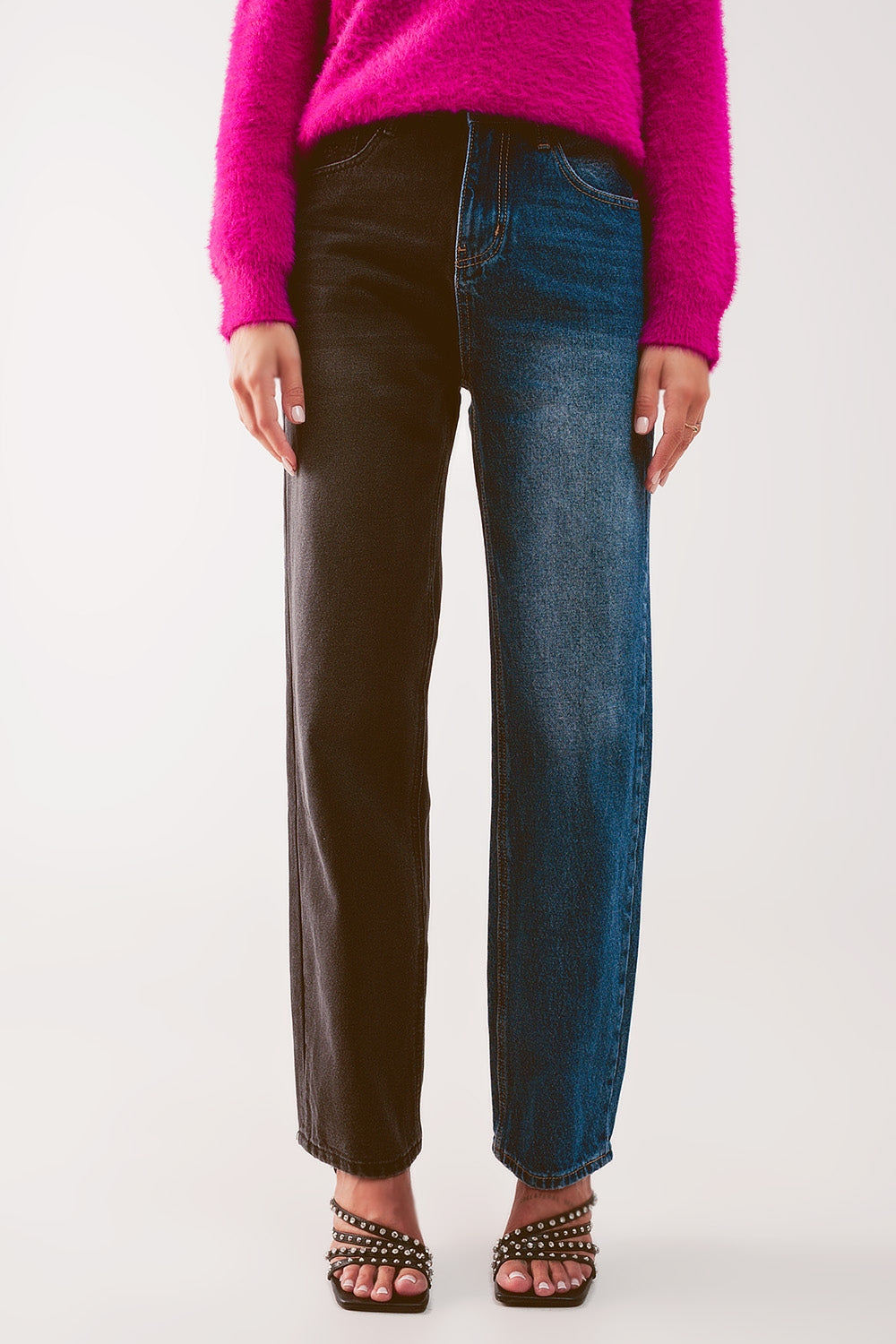 Straight leg color block jeans