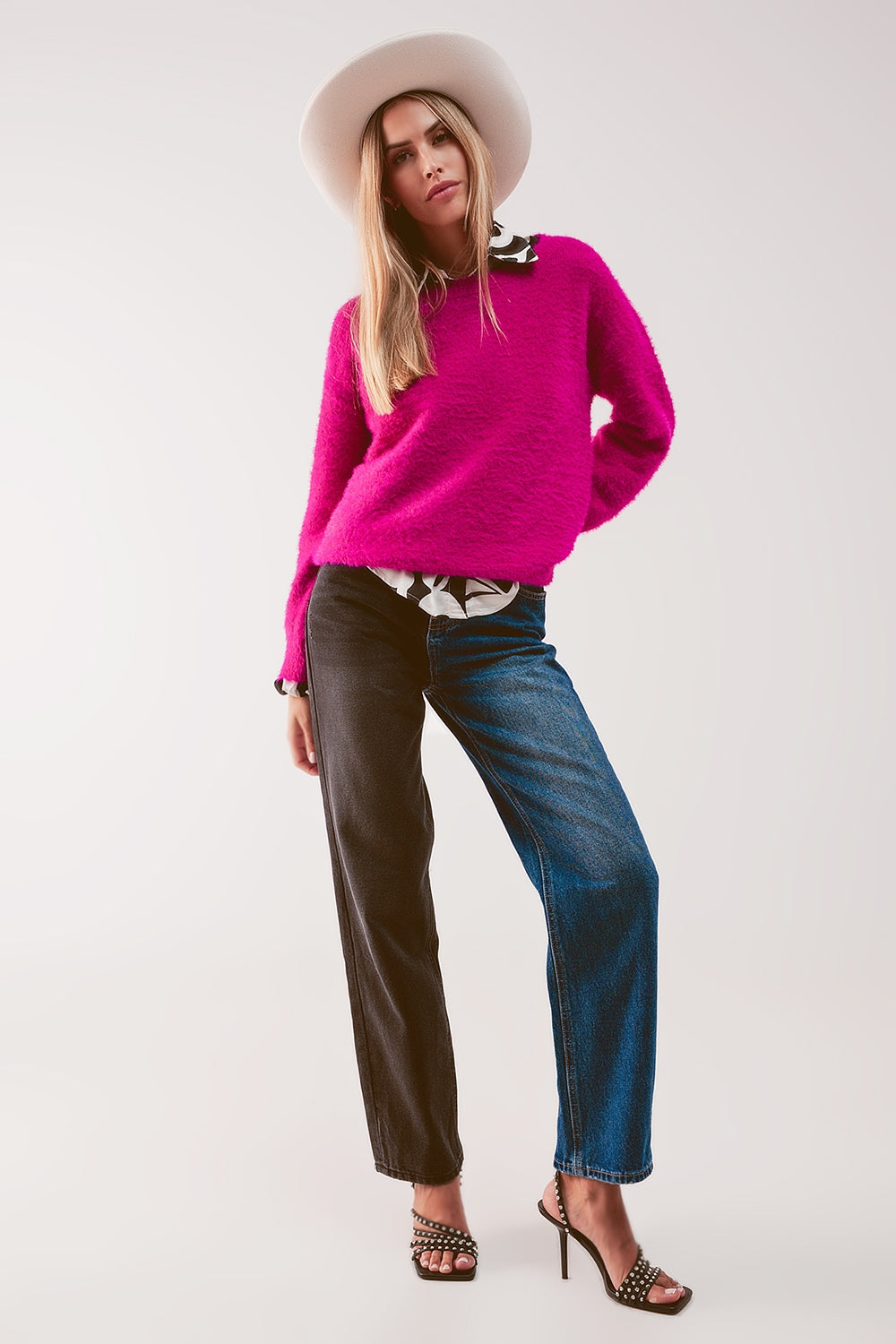 Straight leg color block jeans