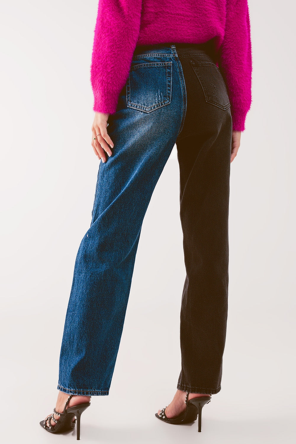Straight leg color block jeans