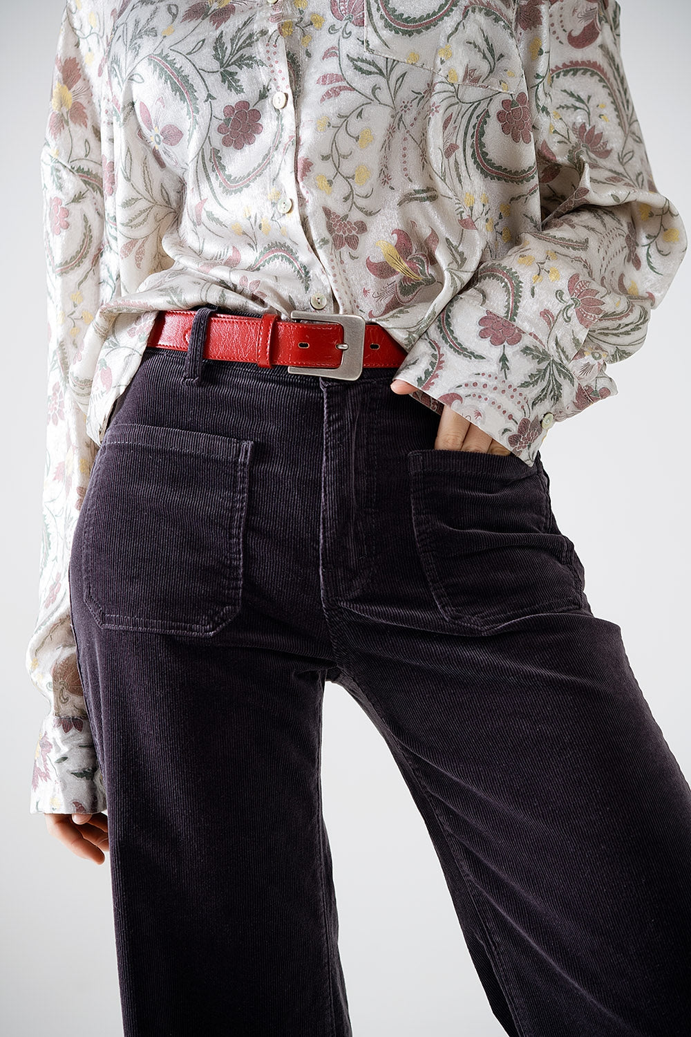 Straight Leg Corduroy Jeans in zwart met zakken