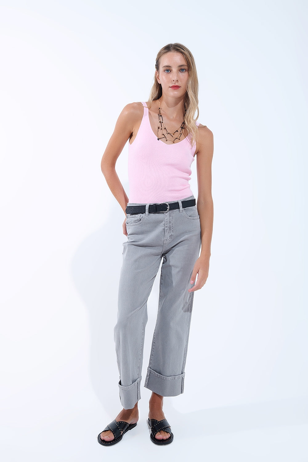 Straight leg Pants with cropped hem in Gray