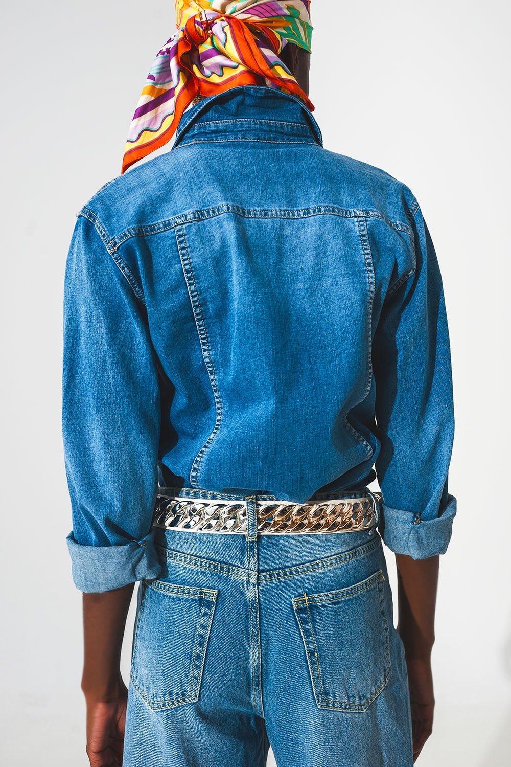 Stretch denim shirt in mid blue