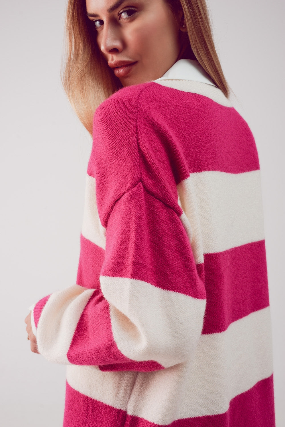 Stripe jumper dress in fuchsia