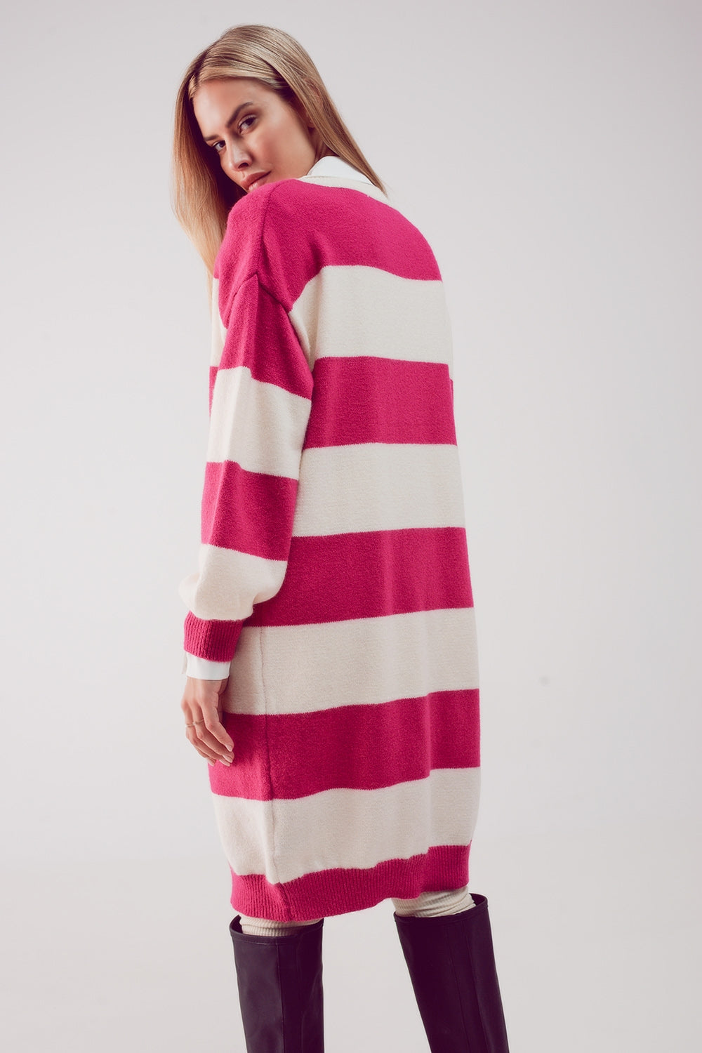 Stripe jumper dress in fuchsia