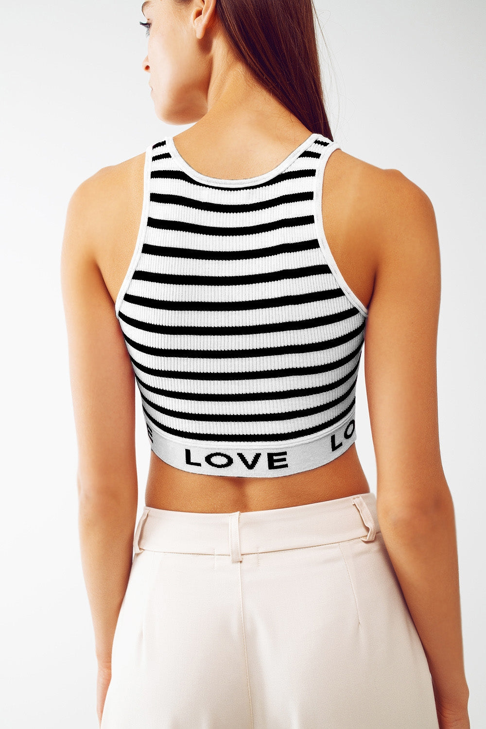 Striped Cropped Top with Love Text in White