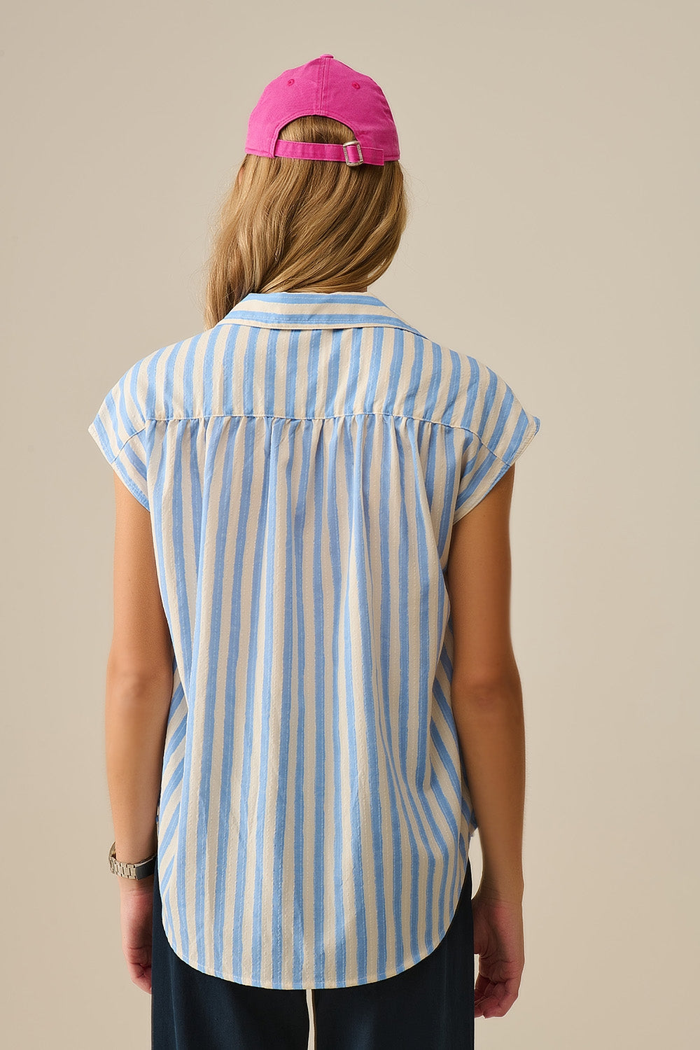 Striped dropped sleeves Blouse in Blue