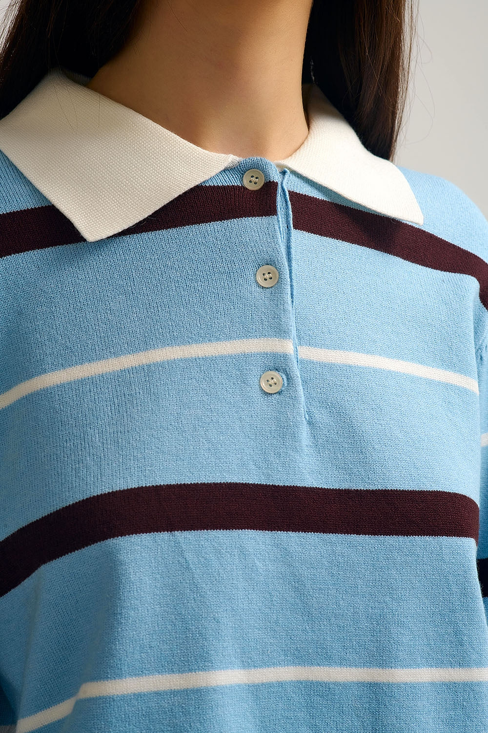 Striped Knit Polo Sweater in blue with white Collar