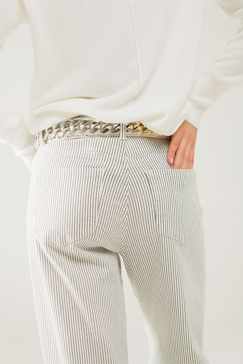 Gestreepte broek met rechte pijpen in stretchstof