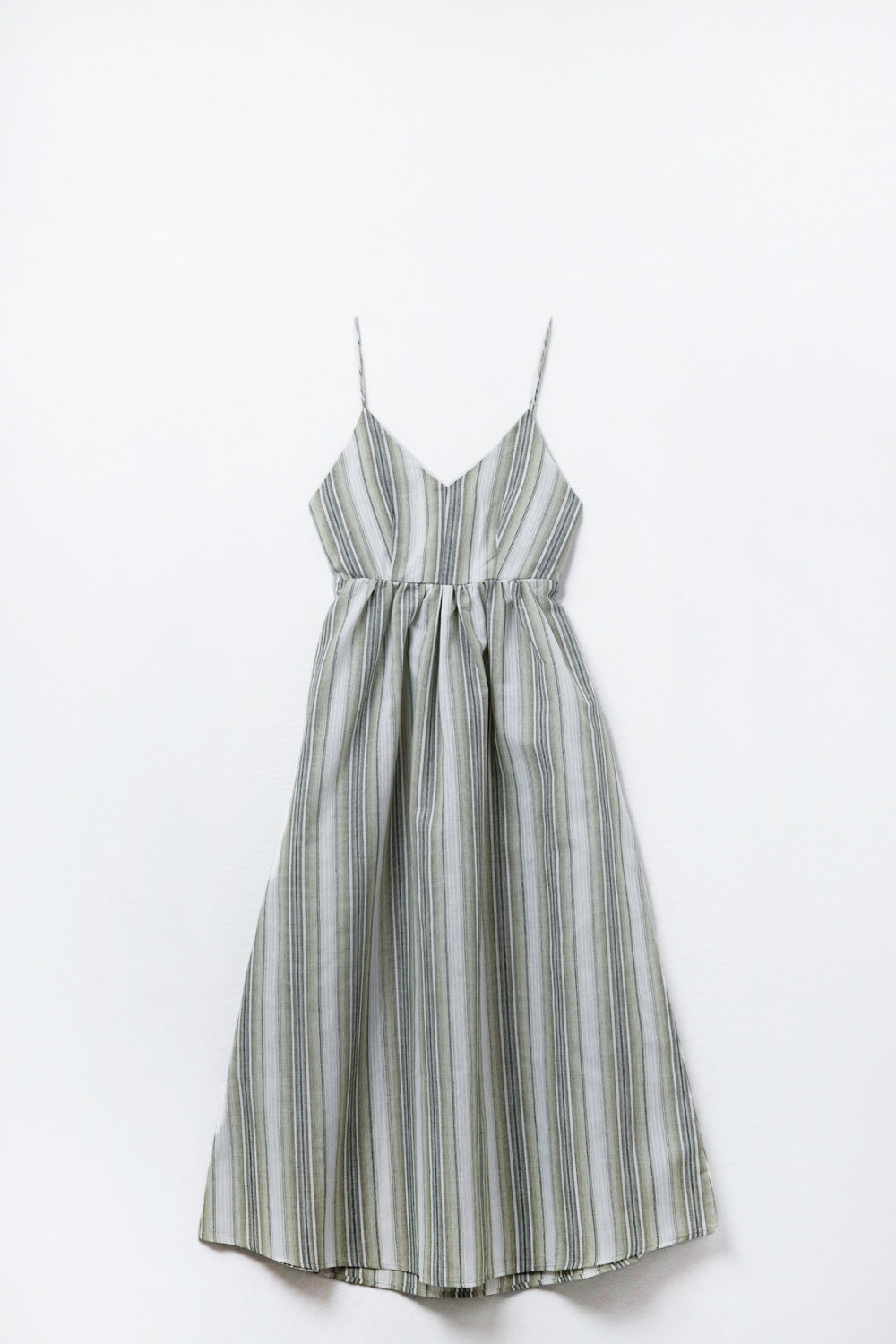 Striped V-Neck Strappy Dress in Green