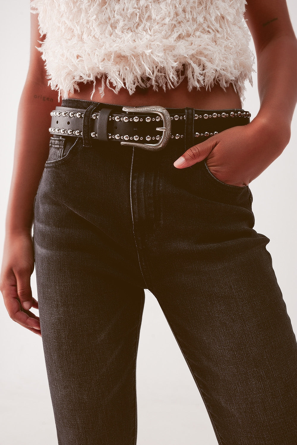 Super high waist skinny jeans in washed black