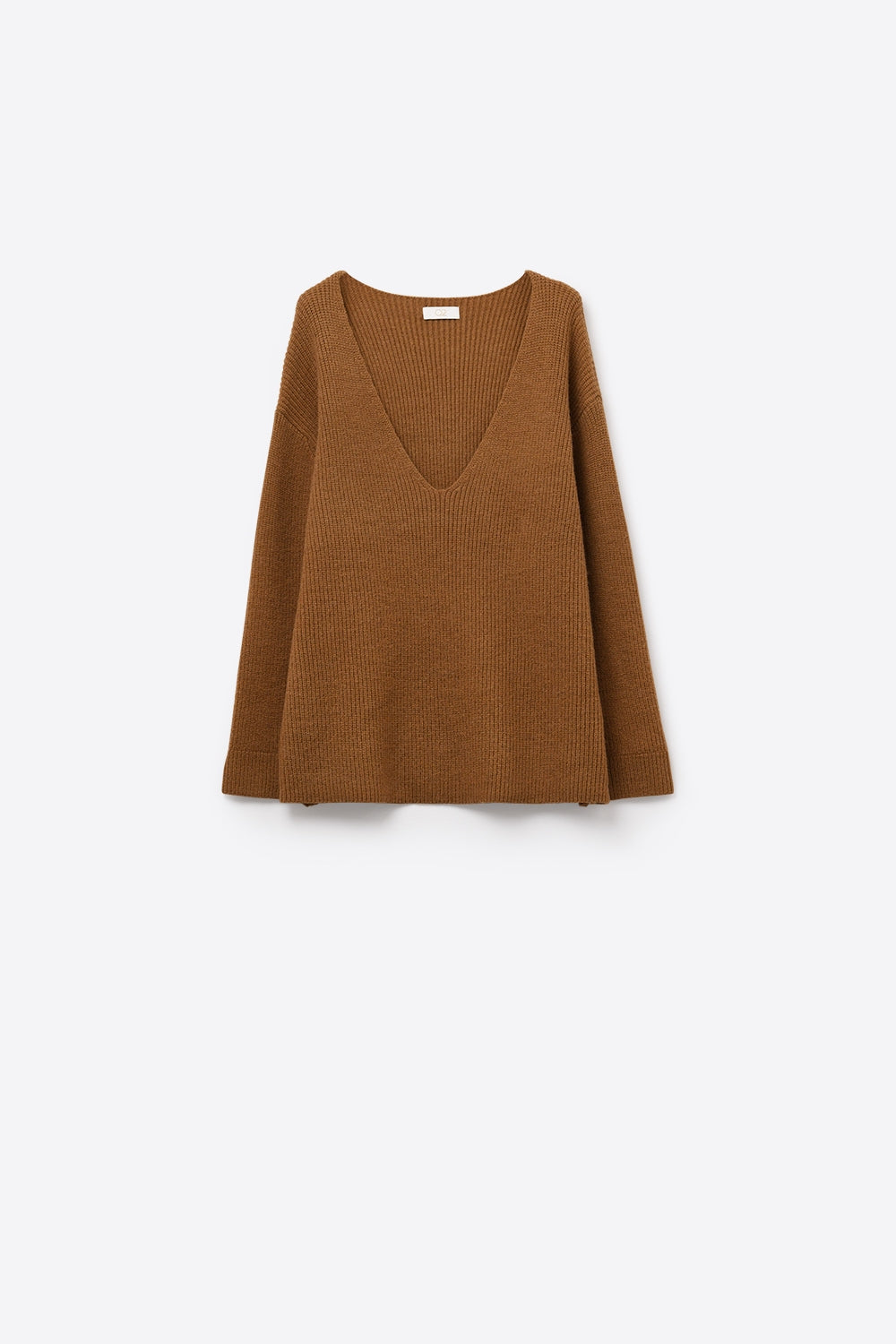 Super oversized Thin V-neck Sweater in Camel