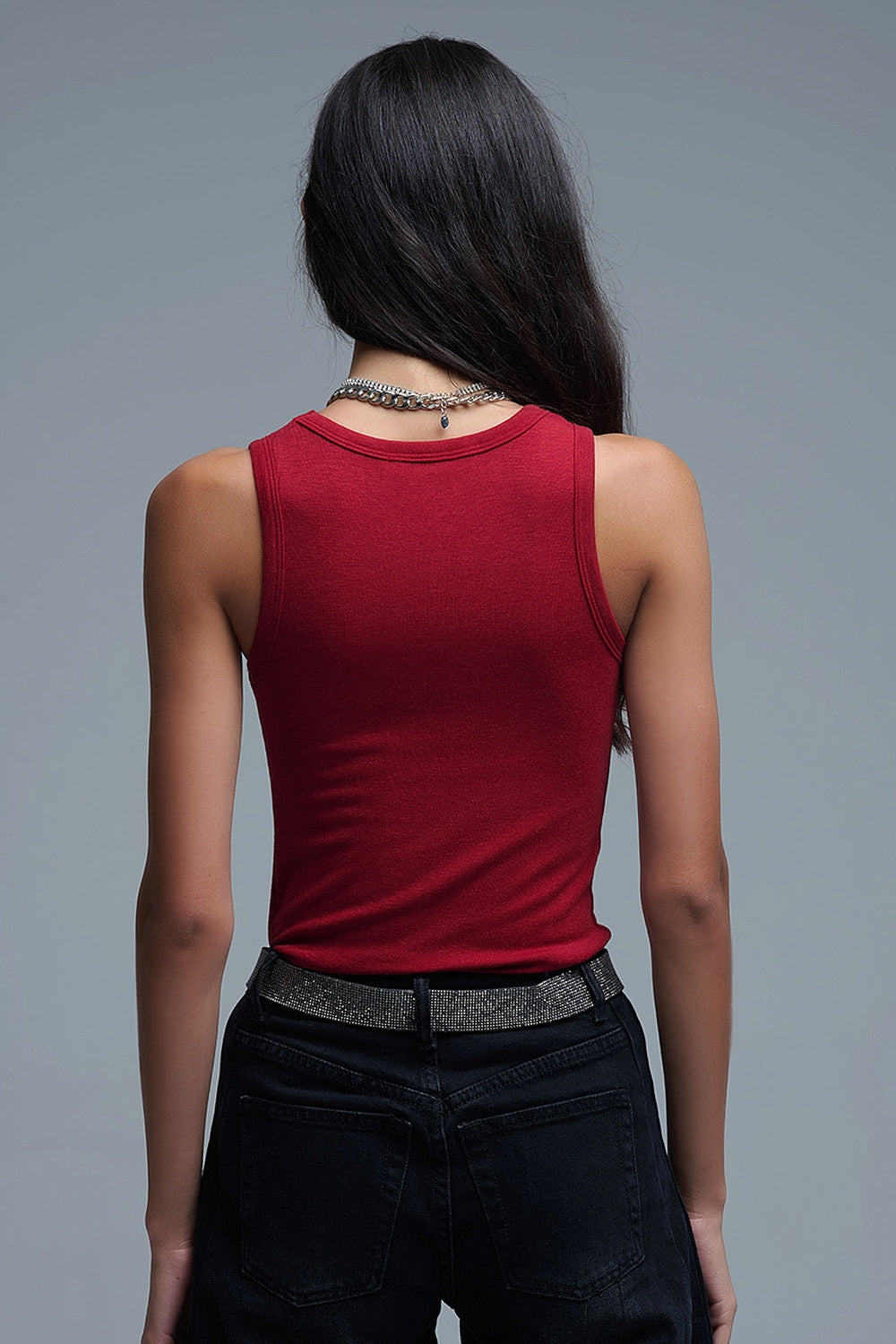 Super Soft Knitted Basic Tank in Ruby Red