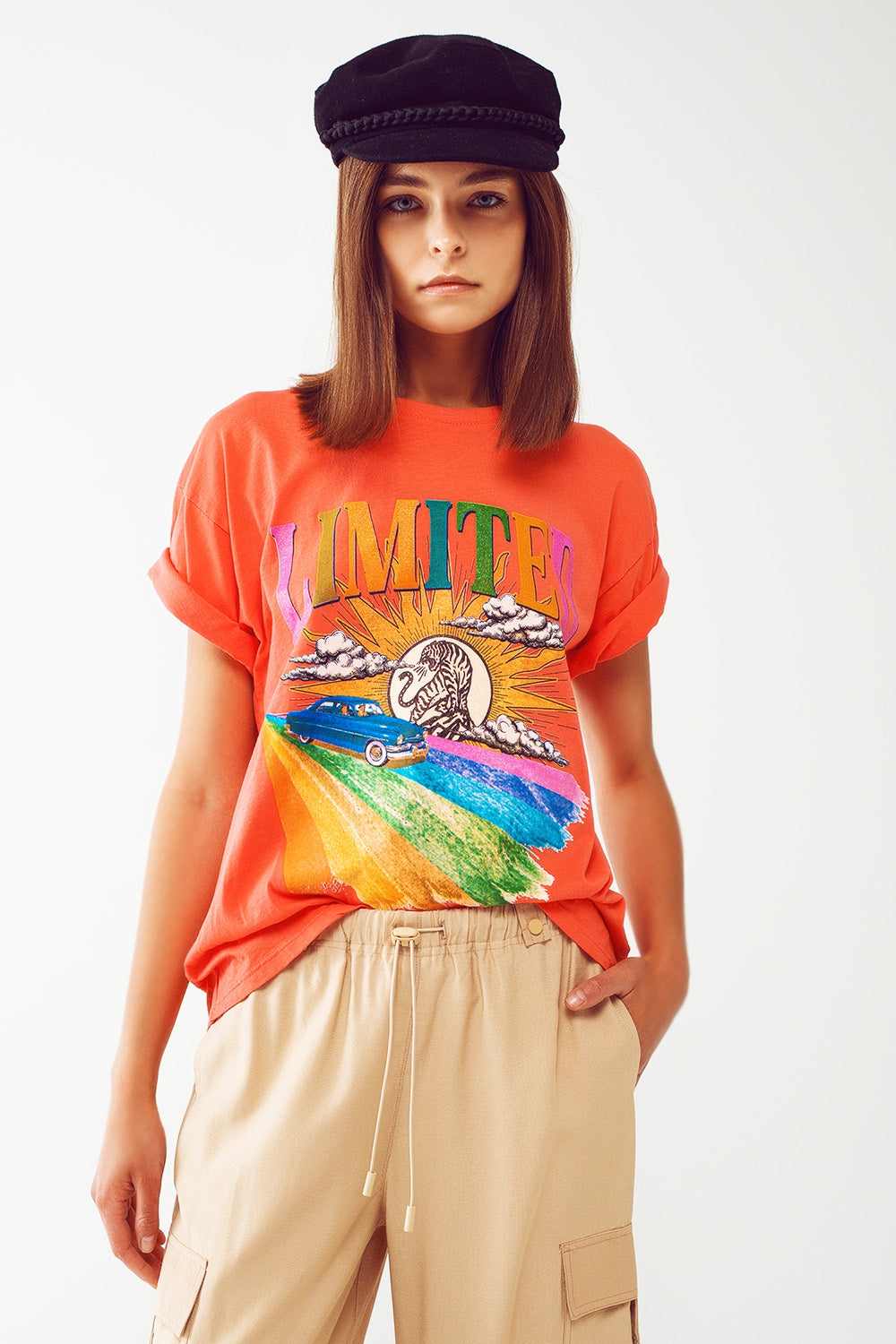 T-Shirt with Limited Graphic Print in Orange