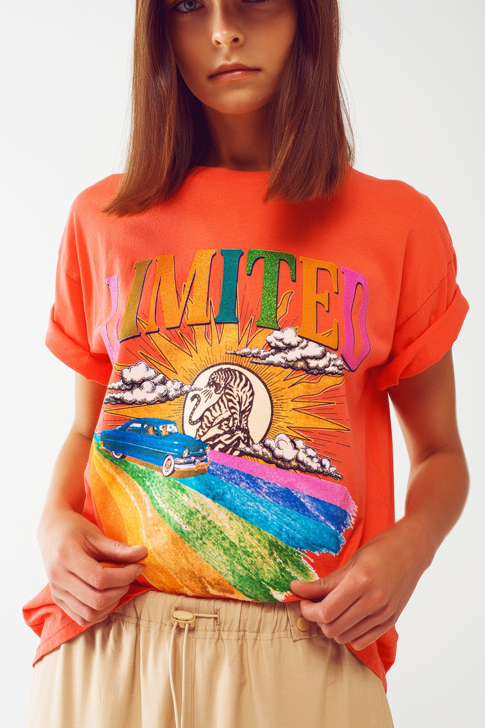 T-Shirt with Limited Graphic Print in Orange