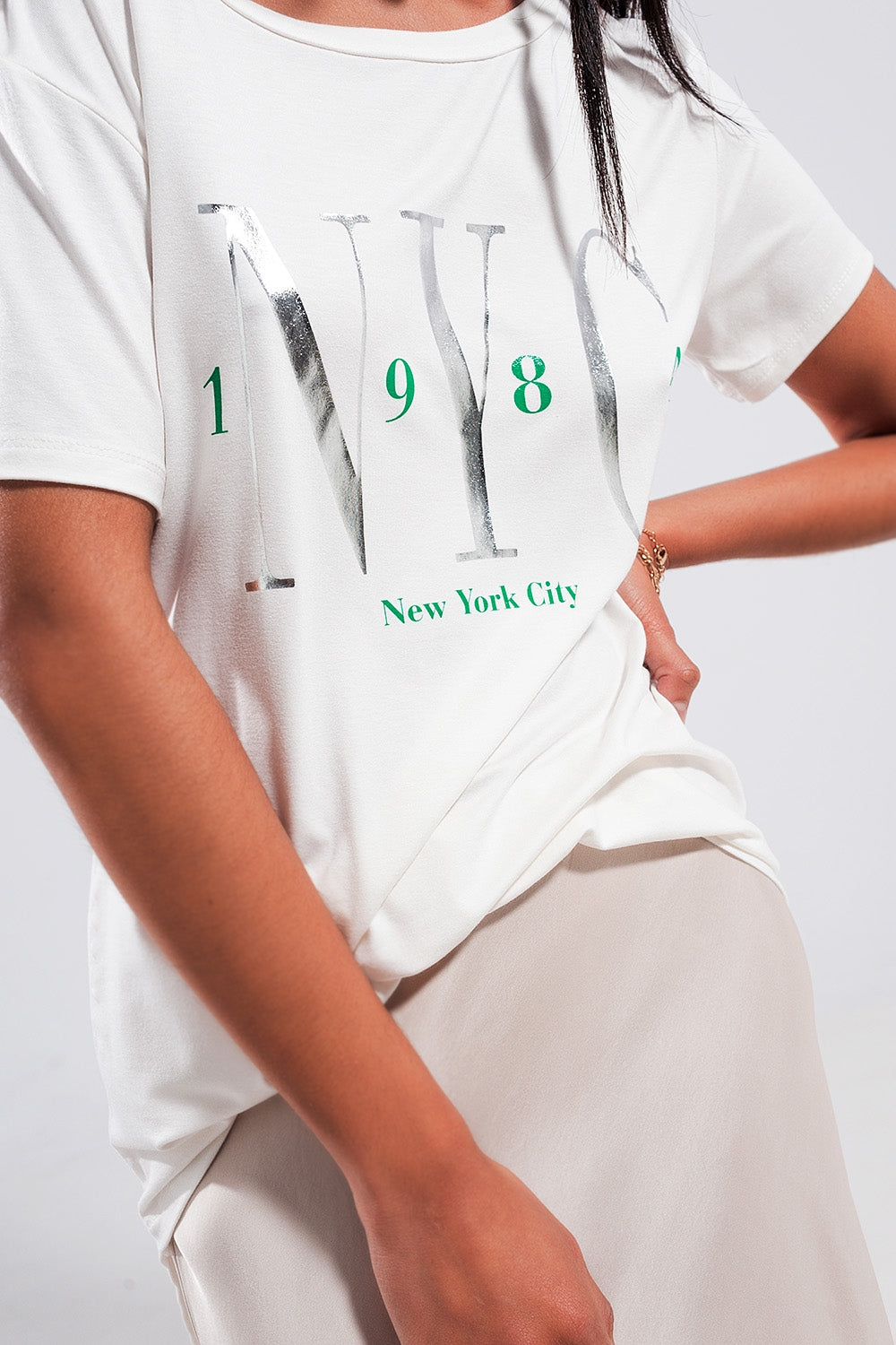 T-shirt com slogan da cidade de Nova Iorque em branco
