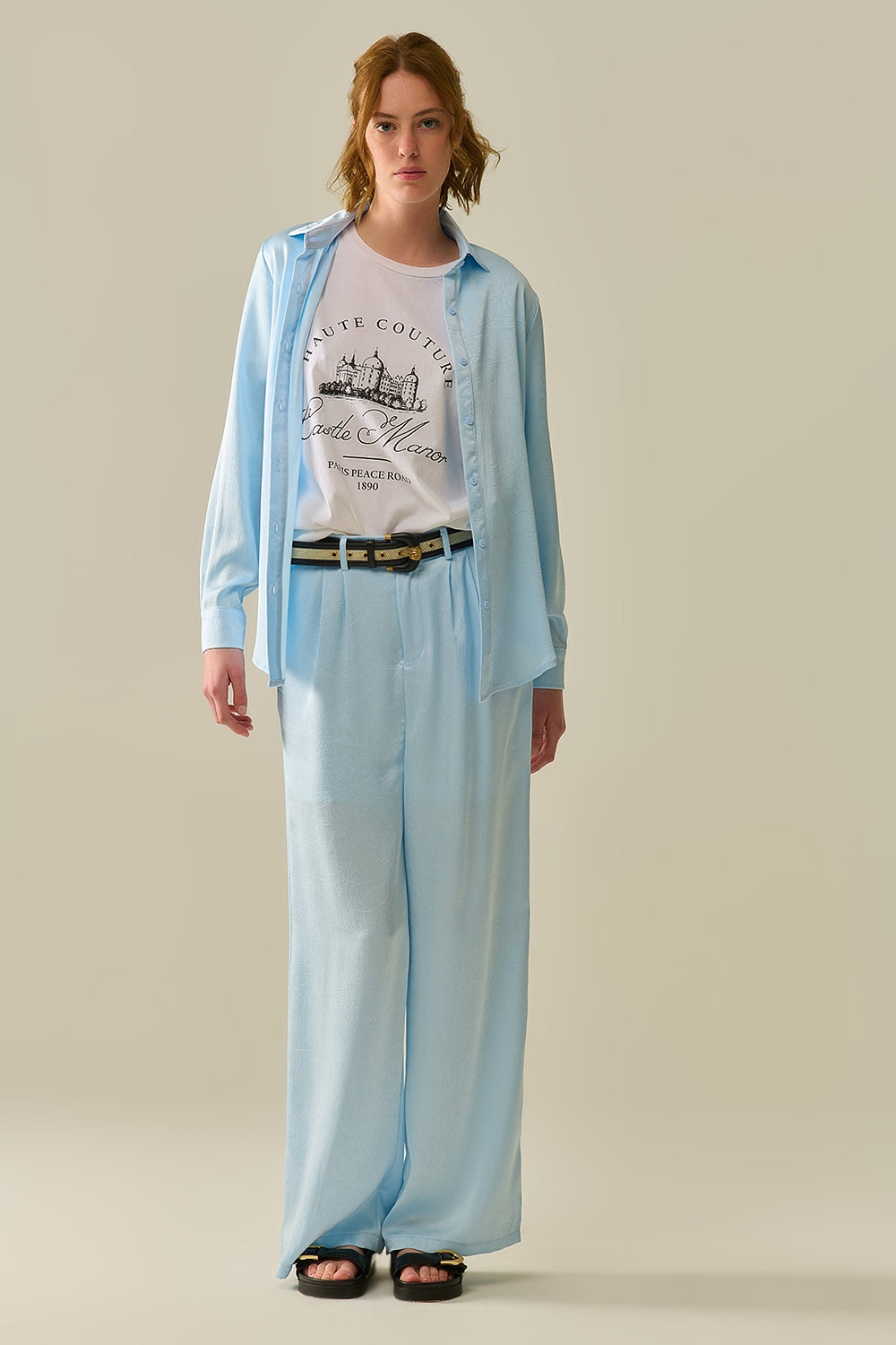 Tailored satin Pants With Wide Leg in Baby Blue