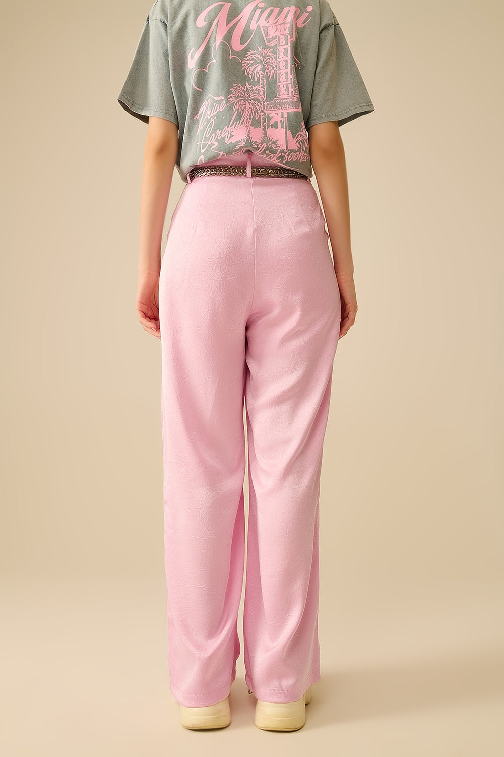 Tailored satin Pants With Wide Leg in Pink