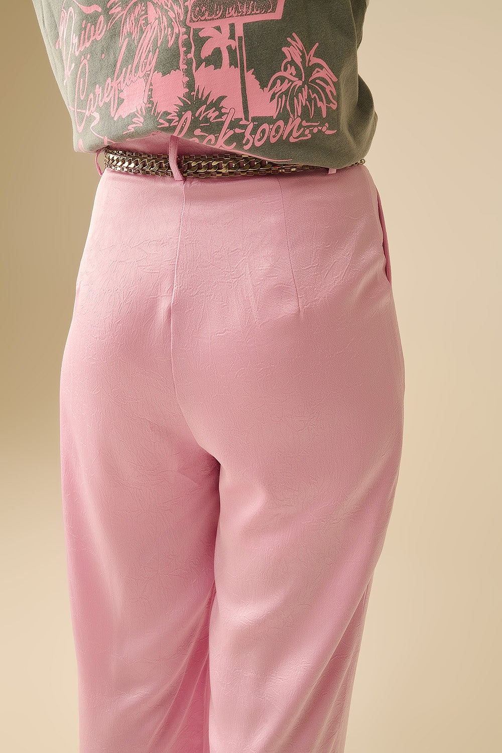 Tailored satin Pants With Wide Leg in Pink