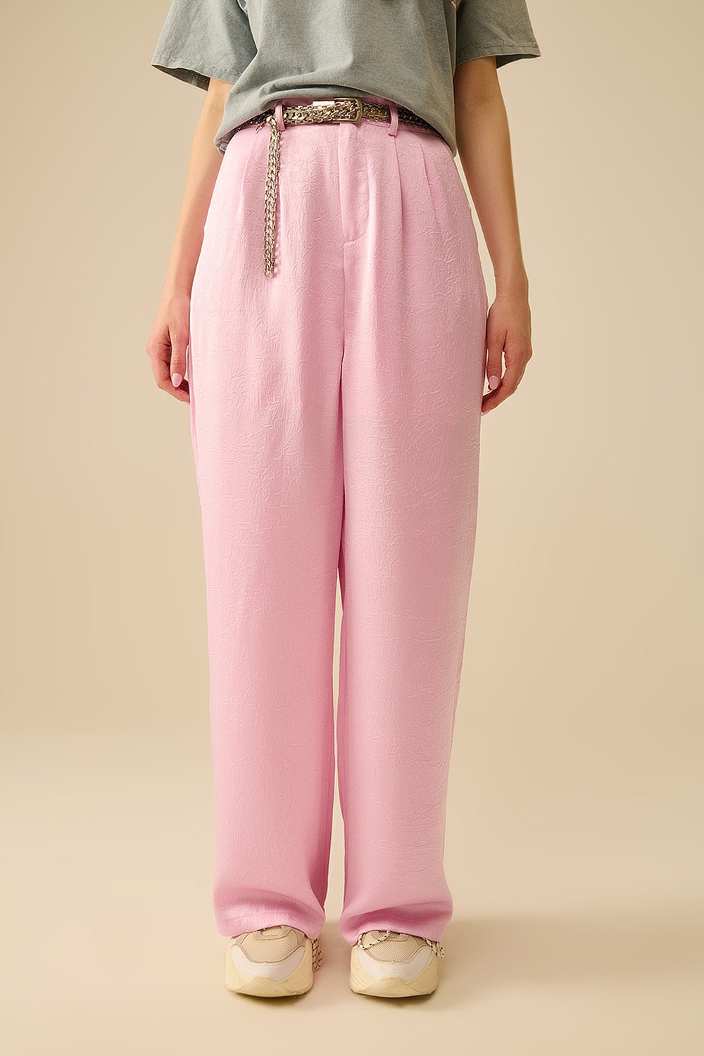 Q2 Tailored satin Pants With Wide Leg in Pink