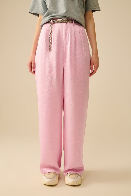 Q2 Tailored satin Pants With Wide Leg in Pink