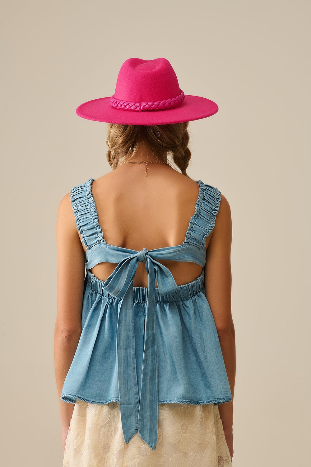 Tencel fabric Top with Rouched Straps in Blue