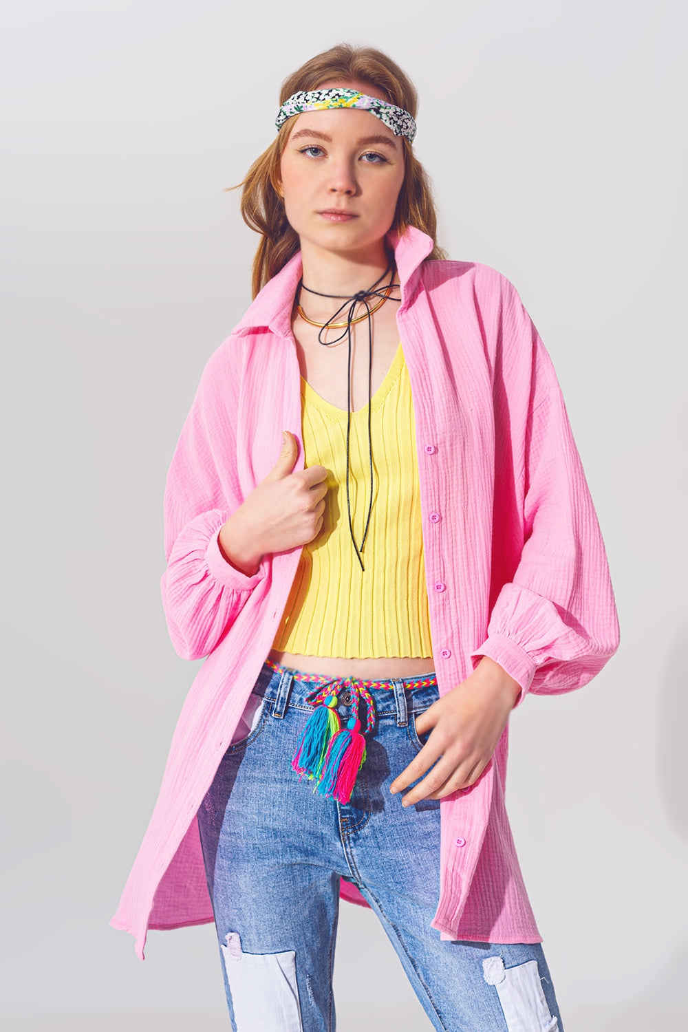 Textured Loose Fit Shirt in Pink