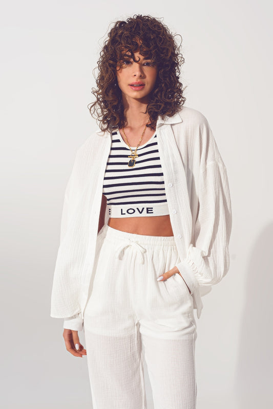 Q2 Textured Oversized Shirt in White