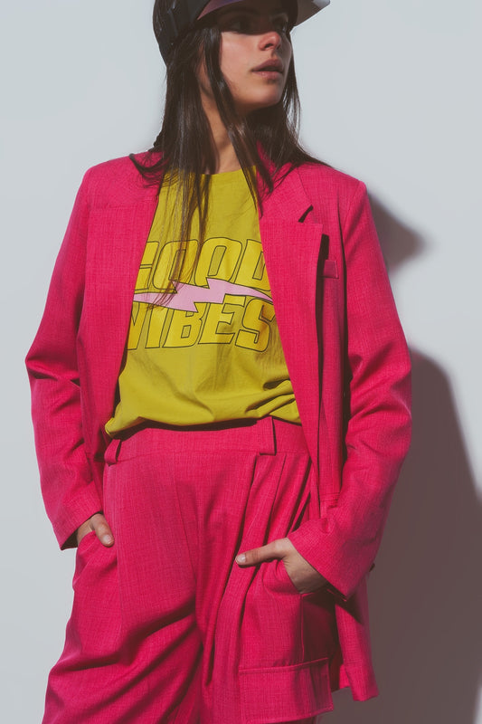 Q2 Textured Oversized Blazer in Pink