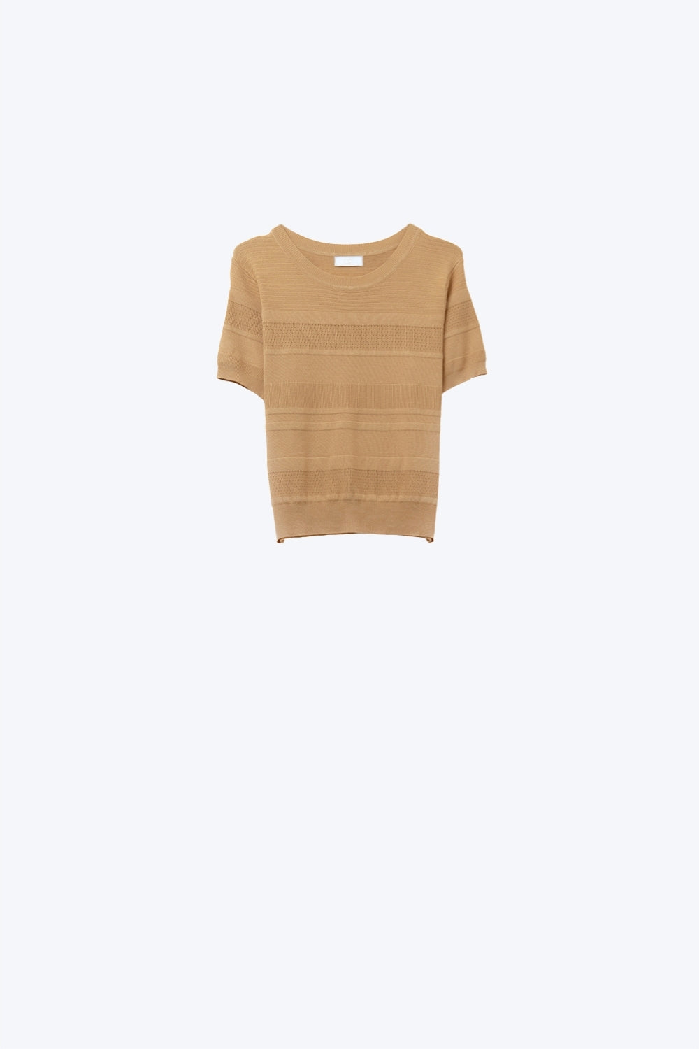 Textured Stripe Knit Sweater in Camel