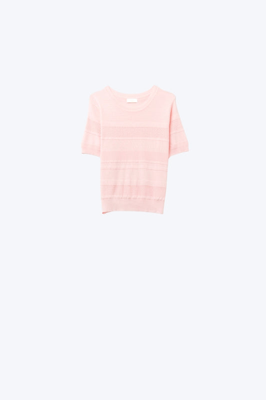 Q2 Textured Stripe Knit Sweater in pink