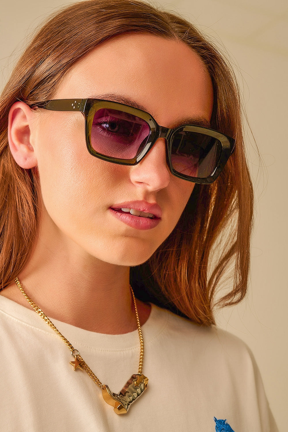 Q2 Thick Square Frame Sunglasses Chunky Retro in green